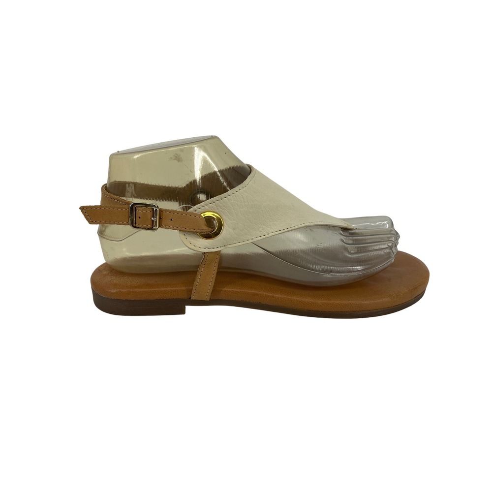 Sophia Milano Women's Cream Leather‎ Thong Sandals Flat Buckle Strap Italy 7.5